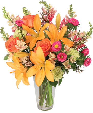 Sunset Lilies & Roses Flower Arrangement in Winchester, TN | CUSTOM DESIGNS FLORIST
